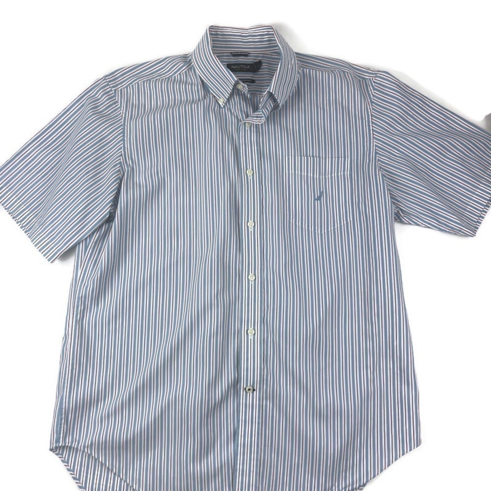 Nautica Mens Button Down Shirt Blue White Stripe L